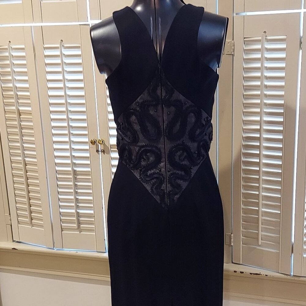 Vintage Black Halter Cocktail Dress Beautifully Embellished Cutout Size 4